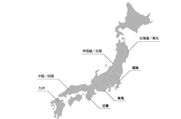 ご希望のエリアをクリックし、THK免震システム取扱会社をお探しください。